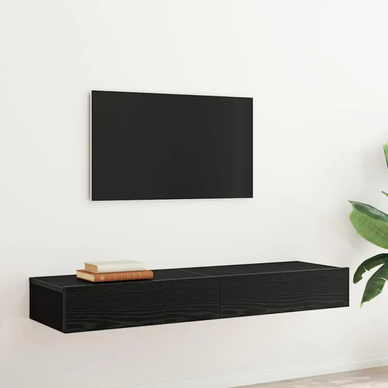 TV spintelės su LED lemputėmis, 2 vnt., juodo ąžuolo spalvos, 60x35x15,5 cm