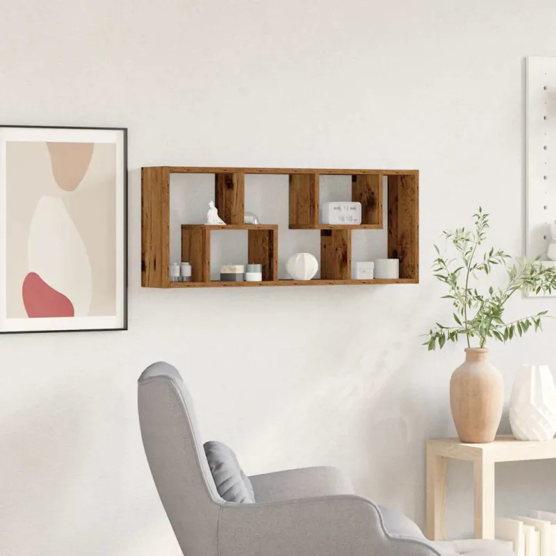 Sieninė lentyna, senovinė mediena, 36x16x90cm, inžinerinė mediena