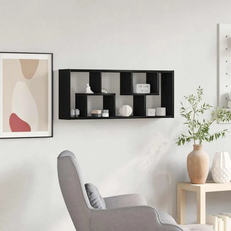 Sieninė lentyna, juodo ąžuolo spalvos, 36x16x90cm, inžinerinė mediena