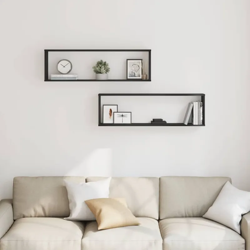sieninės kubo lentynos 2 vnt juodas ąžuolas 100x15x30 cm