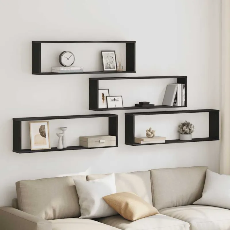Wall Cube lentynos 4 vnt Juodas ąžuolas 100x15x30 cm