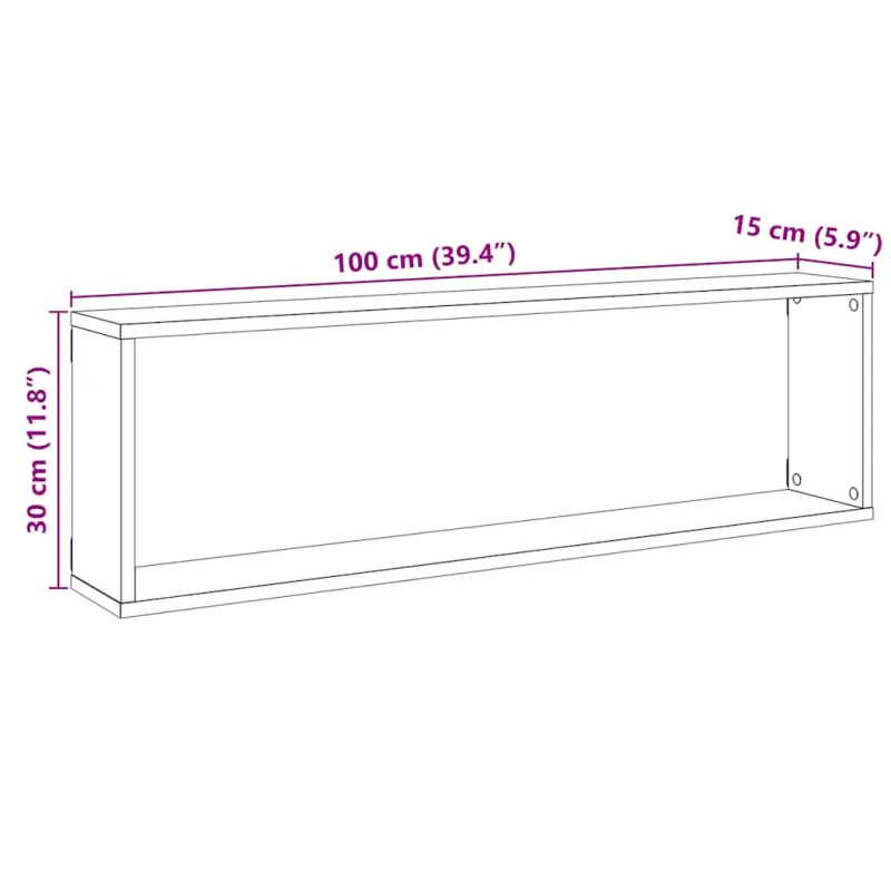 Wall Cube lentynos 4 vnt Juodas ąžuolas 100x15x30 cm