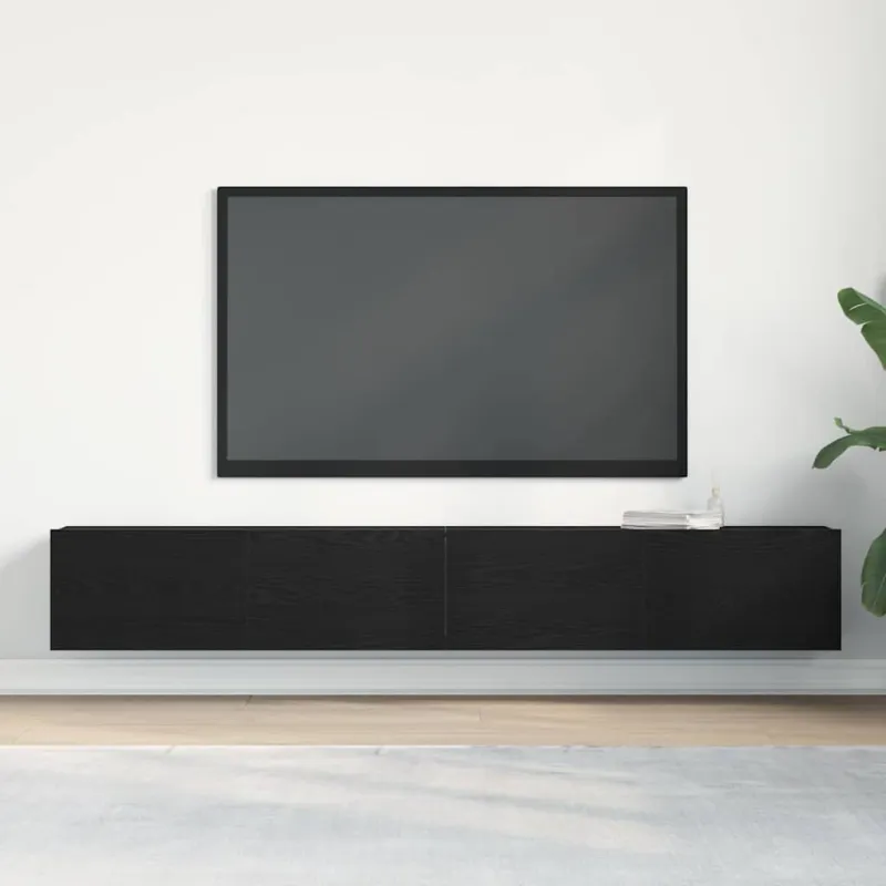Televizoriaus spintelė 2 pcs Juoda 100 x 30 x 30 cm