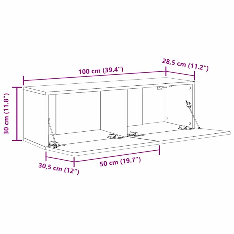 Televizoriaus spintelė 2 pcs Juoda 100 x 30 x 30 cm