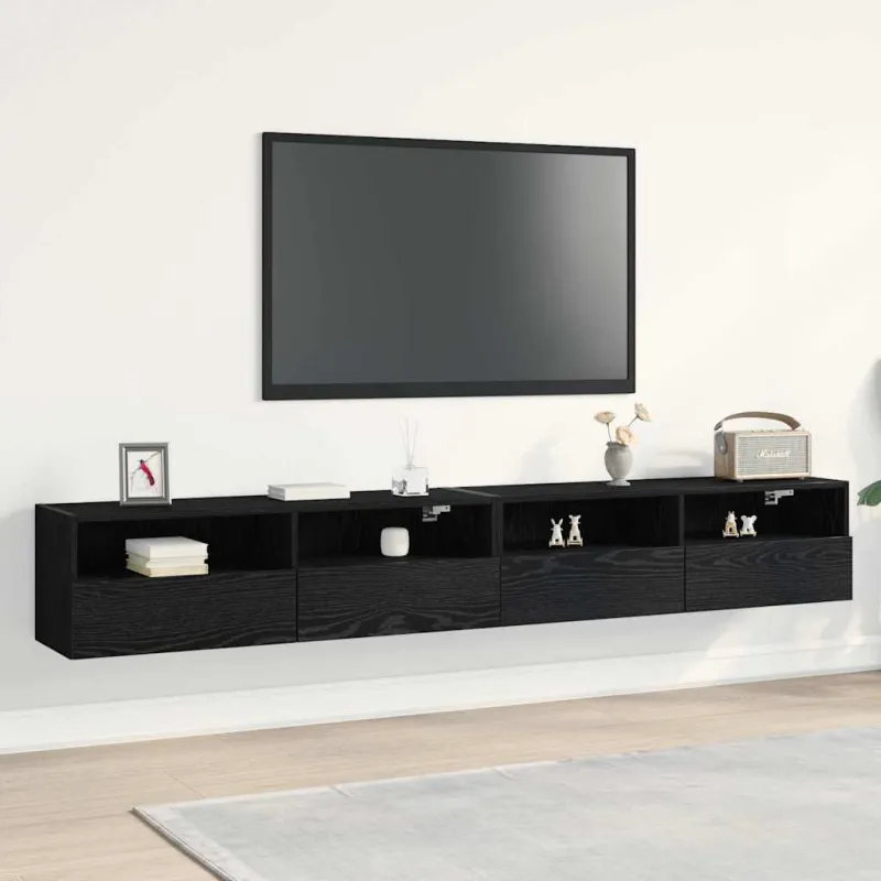 TV sieninė spintelė 2 pcs juoda ąžuolo 100 x 30 x 30 cm