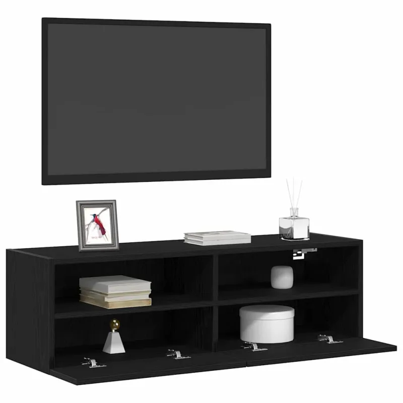 TV sieninė spintelė 2 pcs juoda ąžuolo 100 x 30 x 30 cm