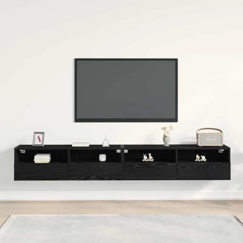 TV sieninė spintelė 2 pcs juoda ąžuolo 100 x 30 x 30 cm