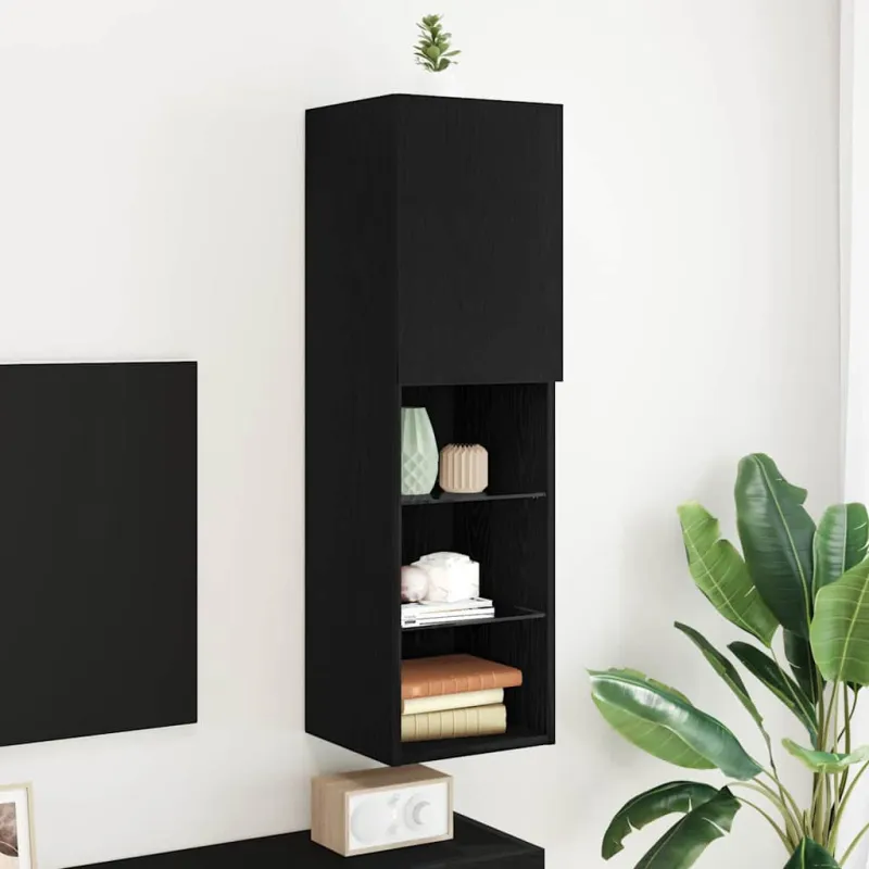 TV spintelių komplektas Juodas ąžuolas 30,5 x 30 x 102 cm