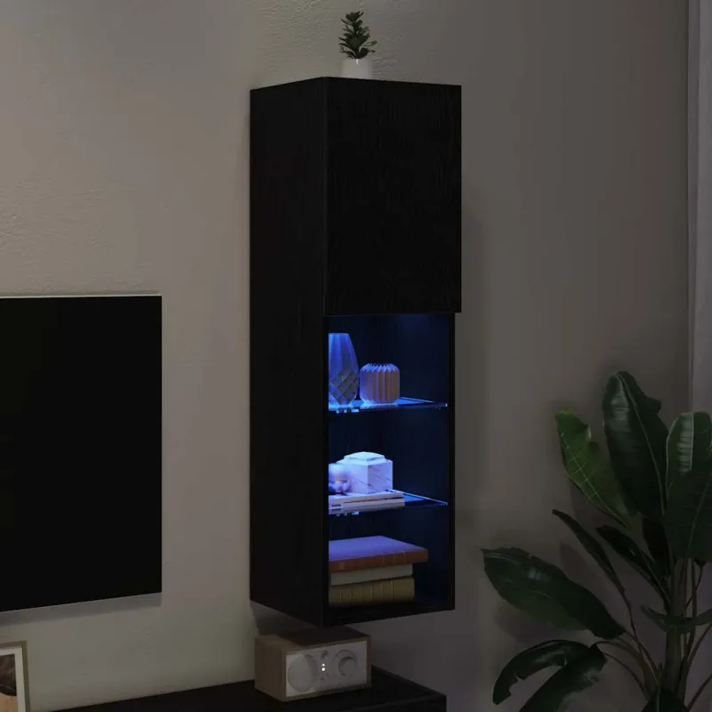 TV spintelių komplektas Juodas ąžuolas 30,5 x 30 x 102 cm