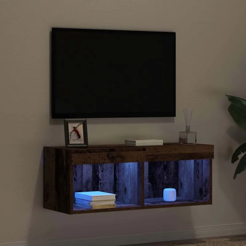 TV spintelių komplektas su LED Sena mediena 80 x 30 x 30 cm