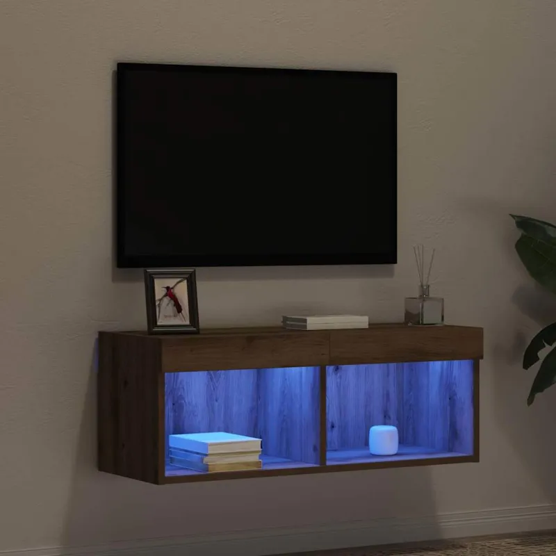 TV spintelių komplektas su LED artisano ąžuolo 80 x 30 x 30 cm