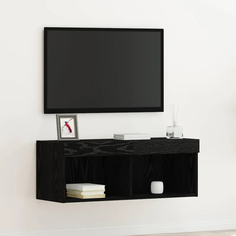 TV spintelių komplektas su LED Juodas ąžuolas 80 x 30 x 30 cm