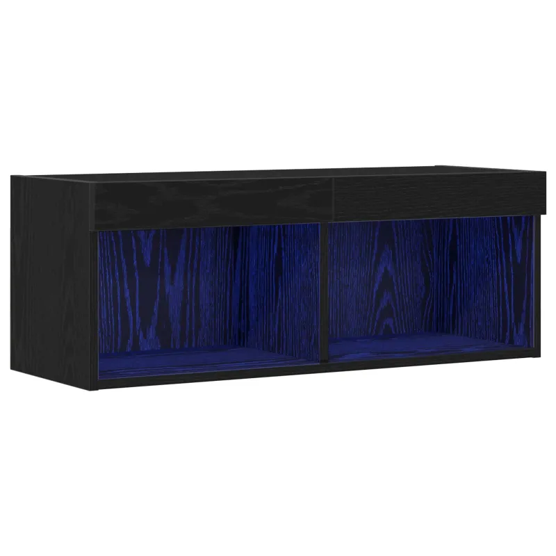TV spintelių komplektas su LED Juodas ąžuolas 80 x 30 x 30 cm
