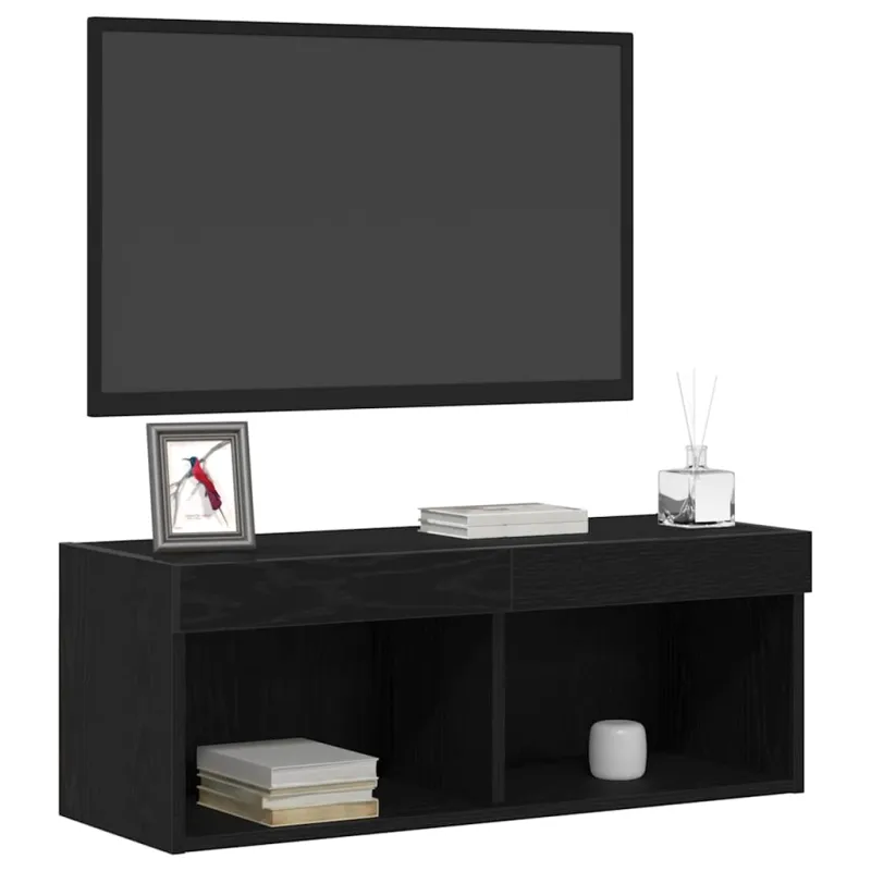 TV spintelių komplektas su LED Juodas ąžuolas 80 x 30 x 30 cm