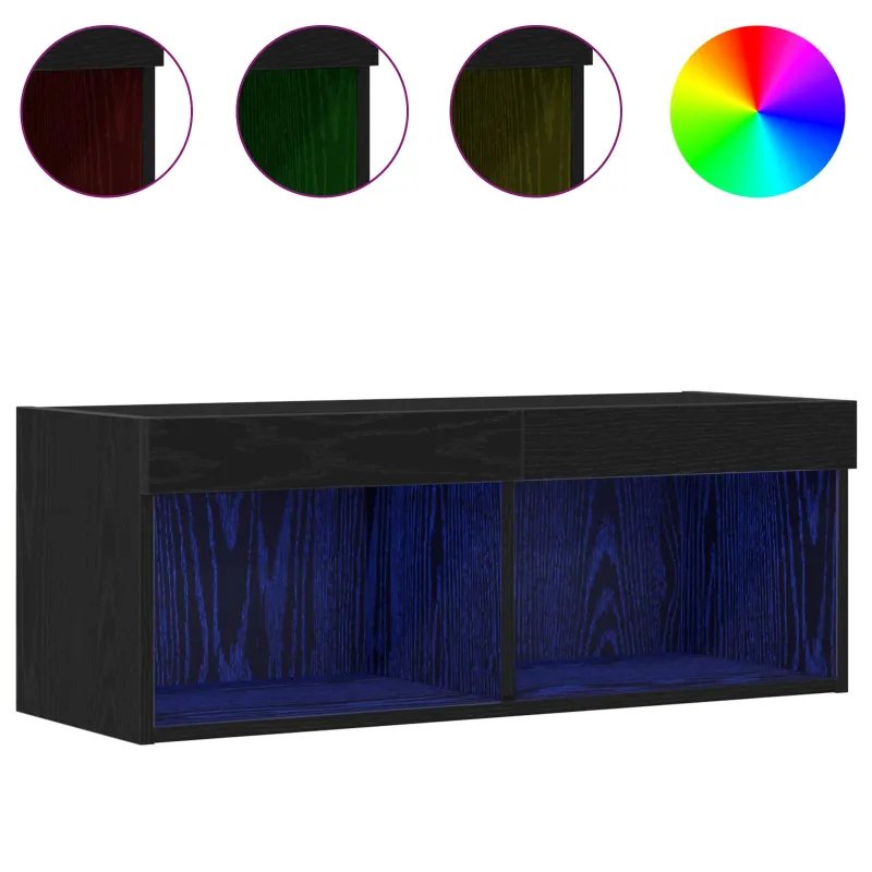TV spintelių komplektas su LED Juodas ąžuolas 80 x 30 x 30 cm
