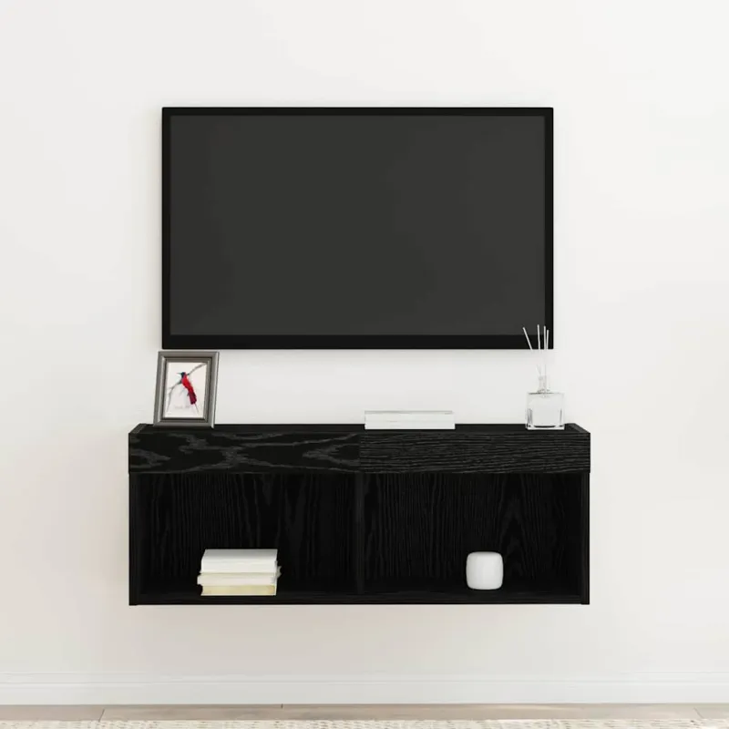 TV spintelių komplektas su LED Juodas ąžuolas 80 x 30 x 30 cm