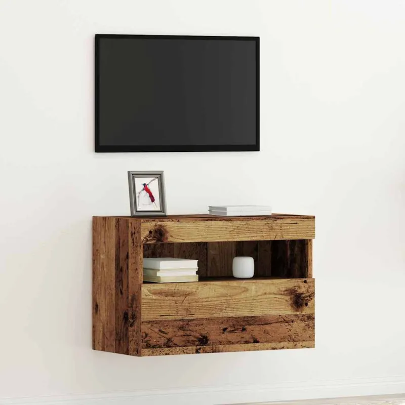 TV sieninė spintelė su LED Sena mediena 60 x 30 x 40 cm