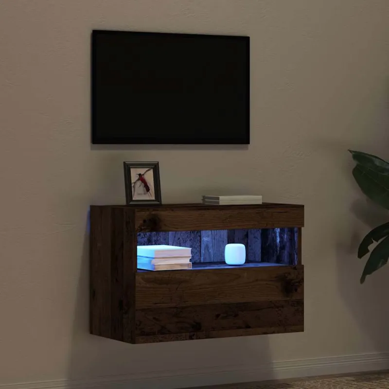 TV sieninė spintelė su LED Sena mediena 60 x 30 x 40 cm