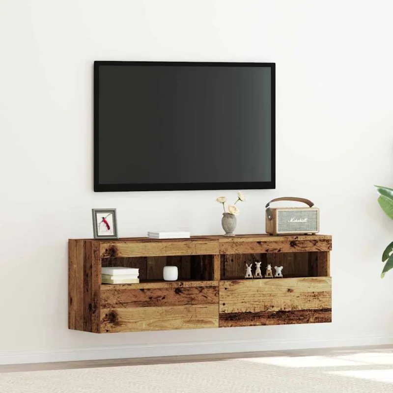 TV sieninė spintelė su LED 2 pcs Sena mediena 60 x 30 x 40 cm