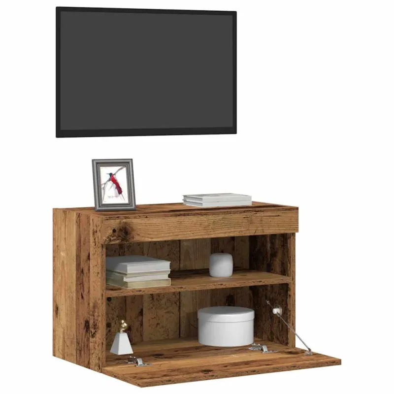 TV sieninė spintelė su LED 2 pcs Sena mediena 60 x 30 x 40 cm