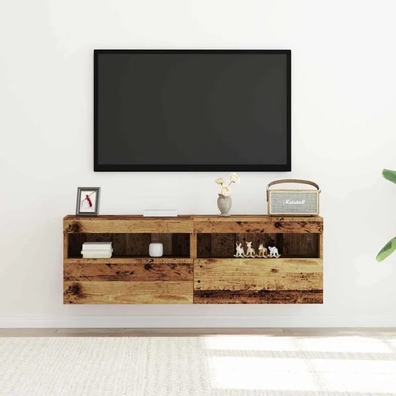 TV sieninė spintelė su LED 2 pcs Sena mediena 60 x 30 x 40 cm
