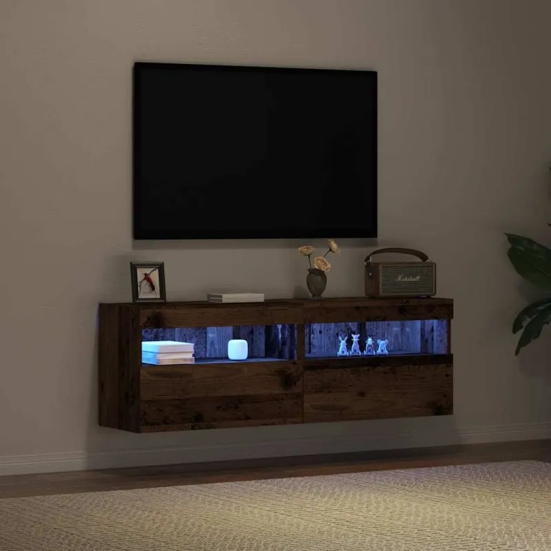 TV sieninė spintelė su LED 2 pcs Sena mediena 60 x 30 x 40 cm
