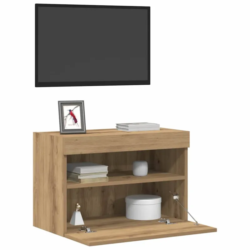 TV sieninė spintelė su LED artisano ąžuolo 60 x 30 x 40 cm