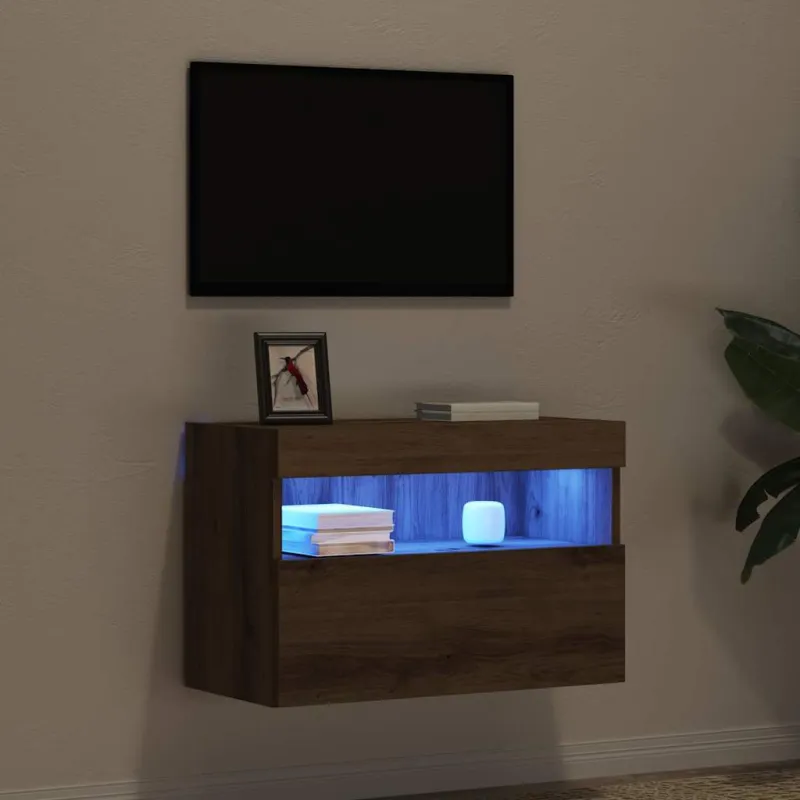 TV sieninė spintelė su LED artisano ąžuolo 60 x 30 x 40 cm
