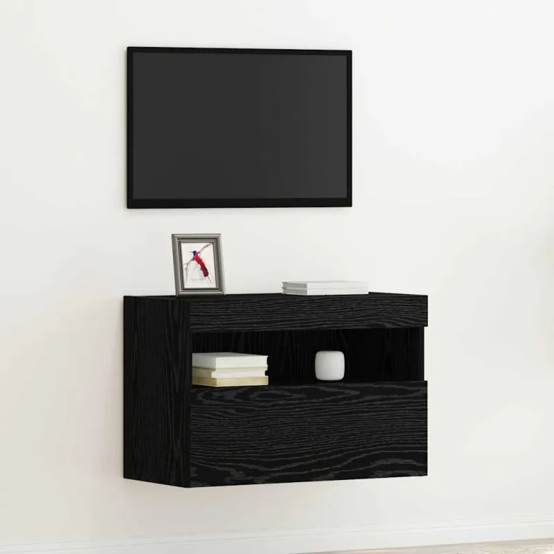 TV sieninė spintelė su LED juoda ąžuolo 60 x 30 x 40 cm