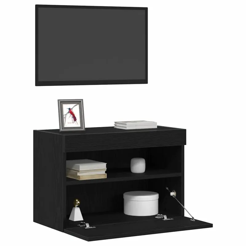 TV sieninė spintelė su LED juoda ąžuolo 60 x 30 x 40 cm