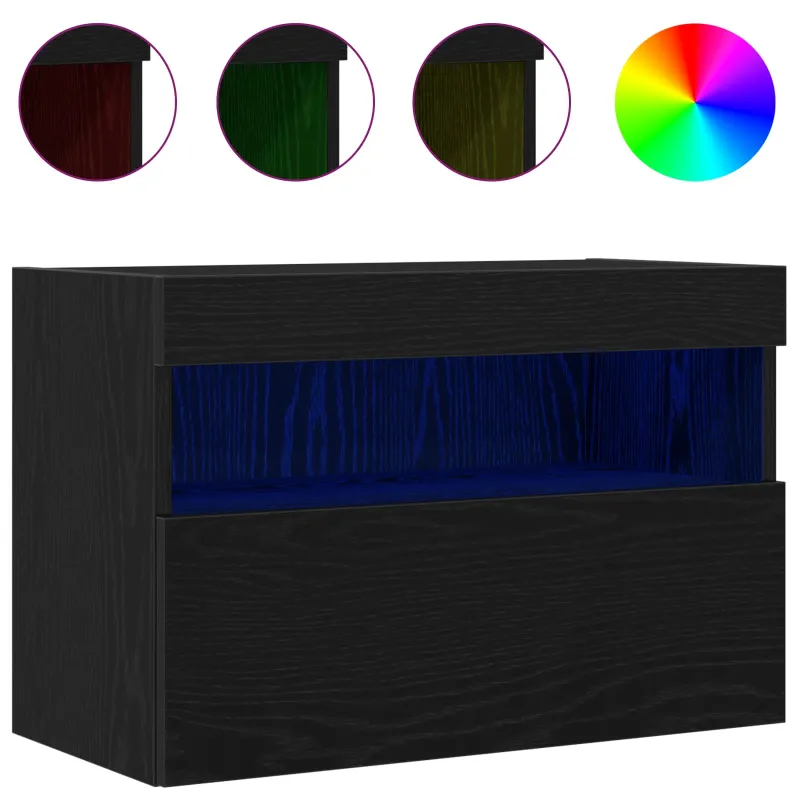 TV sieninė spintelė su LED juoda ąžuolo 60 x 30 x 40 cm