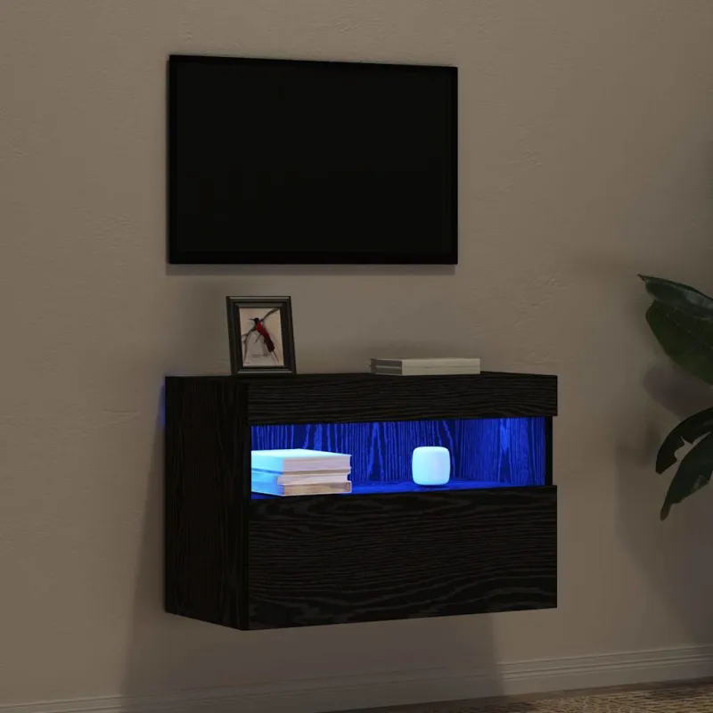 TV sieninė spintelė su LED juoda ąžuolo 60 x 30 x 40 cm
