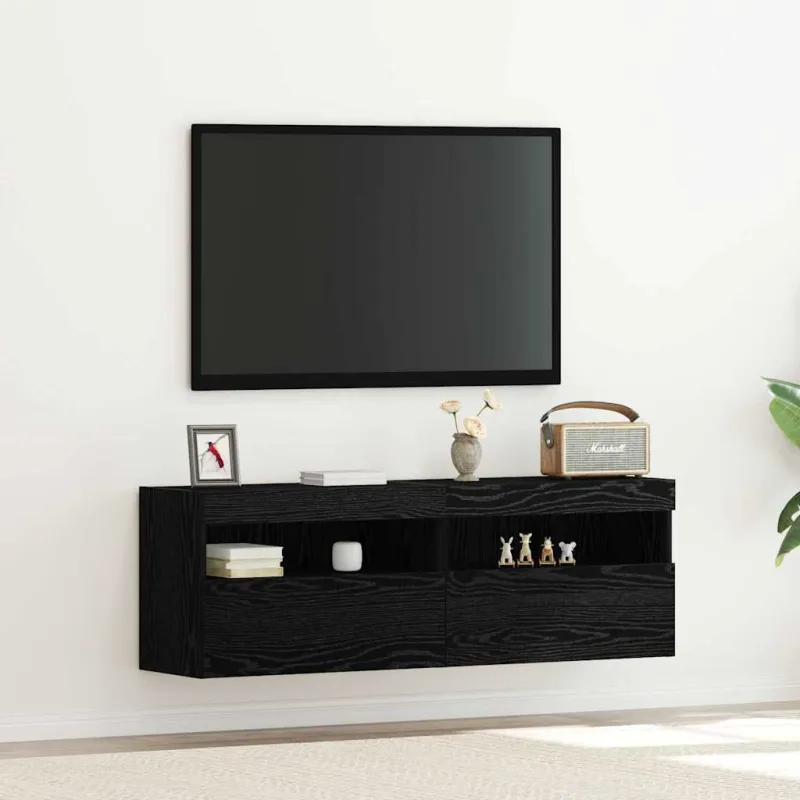 TV sieninė spintelė su LED 2 pcs juoda ąžuolo 60 x 30 x 40 cm