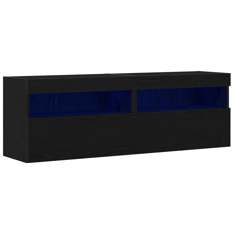 TV sieninė spintelė su LED 2 pcs juoda ąžuolo 60 x 30 x 40 cm