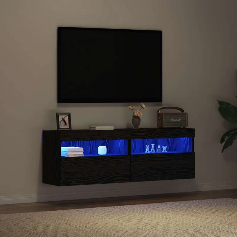 TV sieninė spintelė su LED 2 pcs juoda ąžuolo 60 x 30 x 40 cm