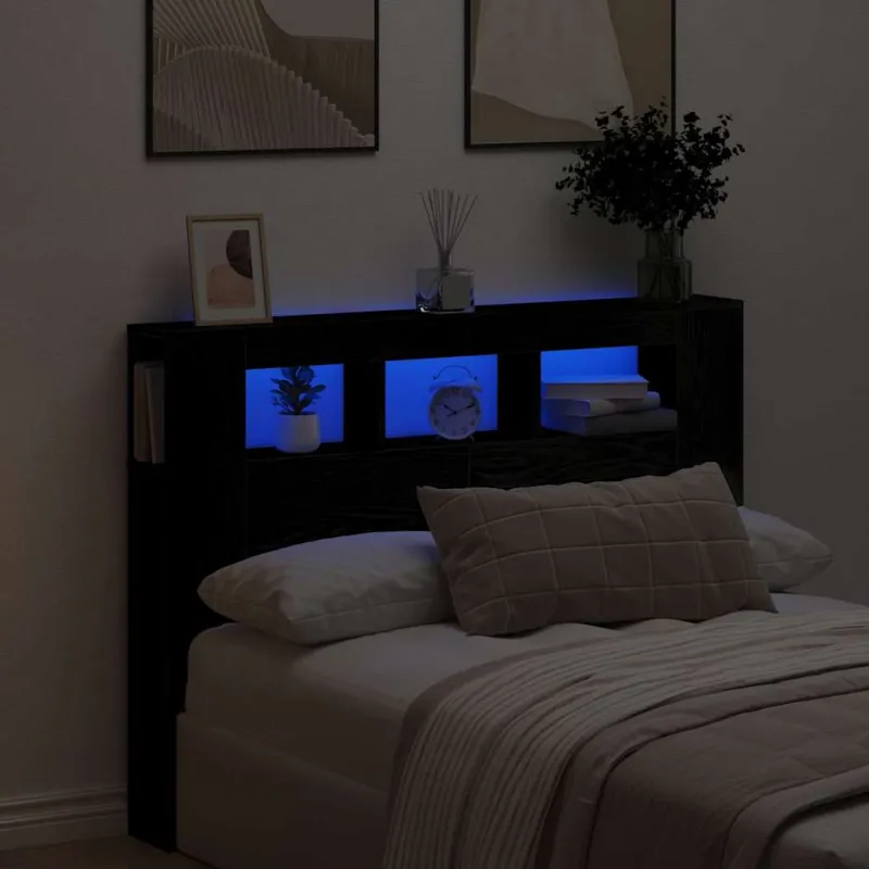 LED galvūgalis su lentyna Juodas ąžuolas 140 x 18,5 x 103,5 cm