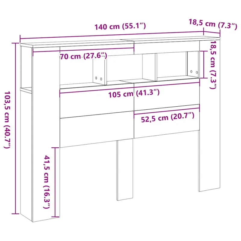 LED galvūgalis su lentyna Juodas ąžuolas 140 x 18,5 x 103,5 cm