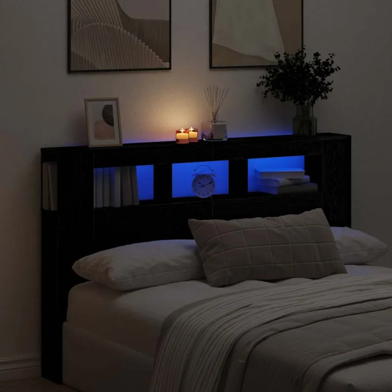 LED galvūgalis su lentyna Juodas ąžuolas 160 x 18,5 x 103,5 cm