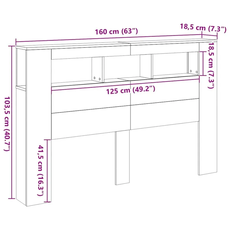 LED galvūgalis su lentyna Juodas ąžuolas 160 x 18,5 x 103,5 cm