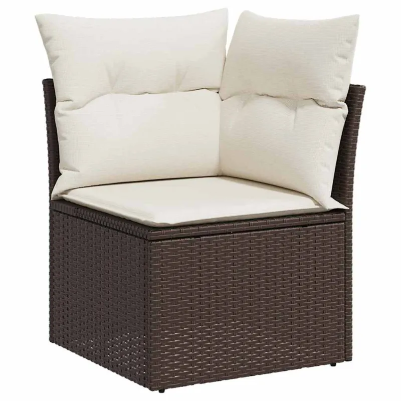 Sodo sofu- ja pöytäsetti 7 osaa Ruskea ja kerma polyrottinki