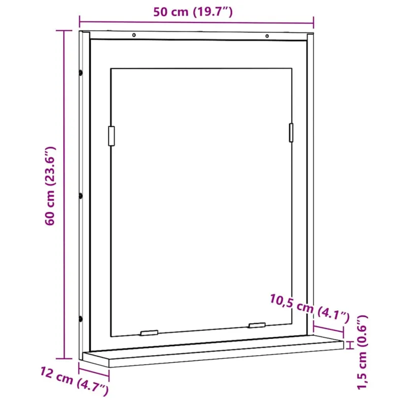 Veidrodis su lentyna su saugykla Sena mediena 50 x 12 x 60 cm