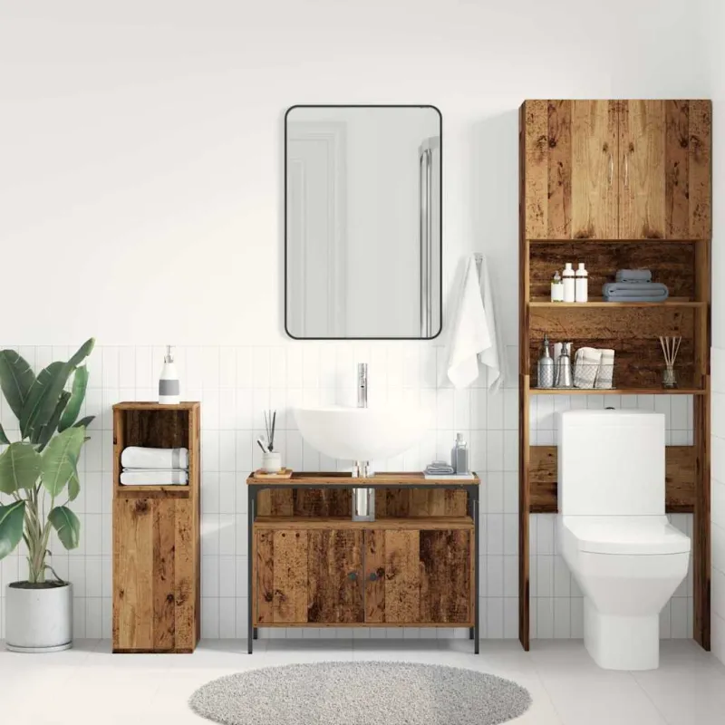 Vonios kriauklės spinta su durimis Sena mediena 80 x 30 x 60 cm