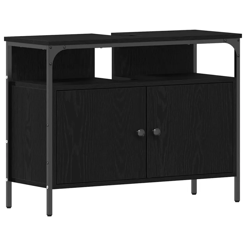 Vonios kriauklės spinta su durimis juoda ąžuolo 80 x 30 x 60 cm