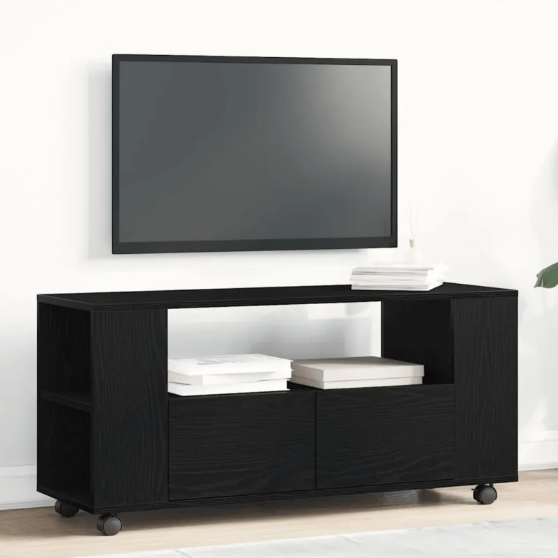 TV spintelė su ratukais, juodas ąžuolas, 102x34,5x43cm, mediena