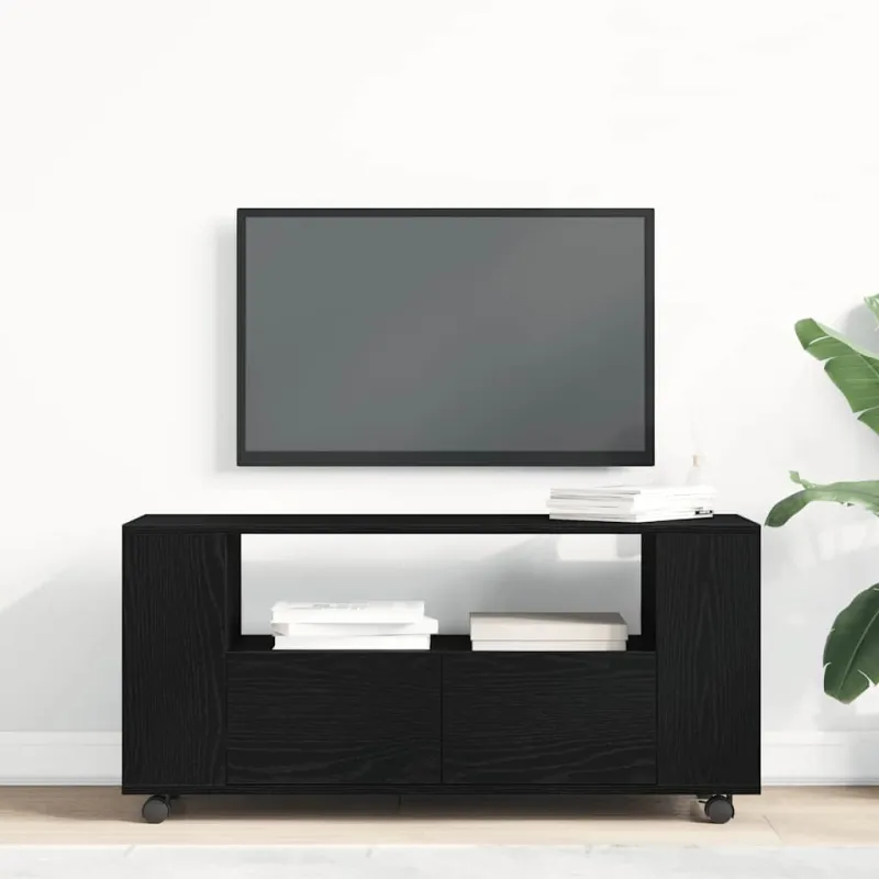 TV spintelė su ratukais, juodas ąžuolas, 102x34,5x43cm, mediena