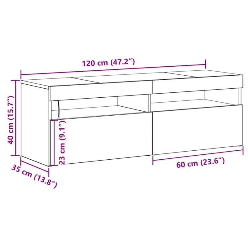 Televizoriaus spintelė su LED Juodas ąžuolas 120 x 35 x 40 cm