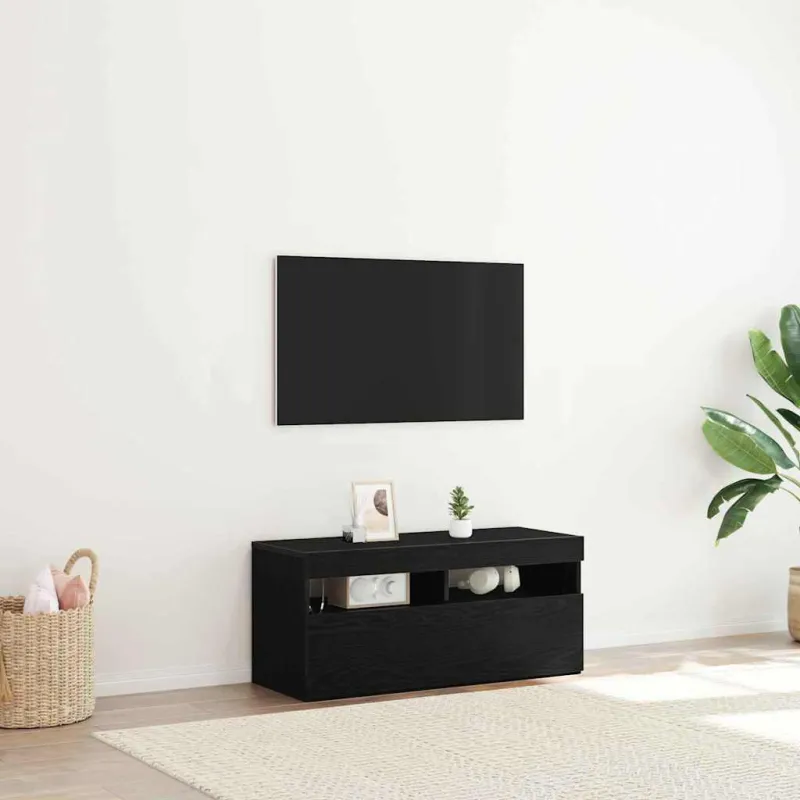 Televizoriaus spintelė su LED Juodas ąžuolas 90 x 35 x 40 cm