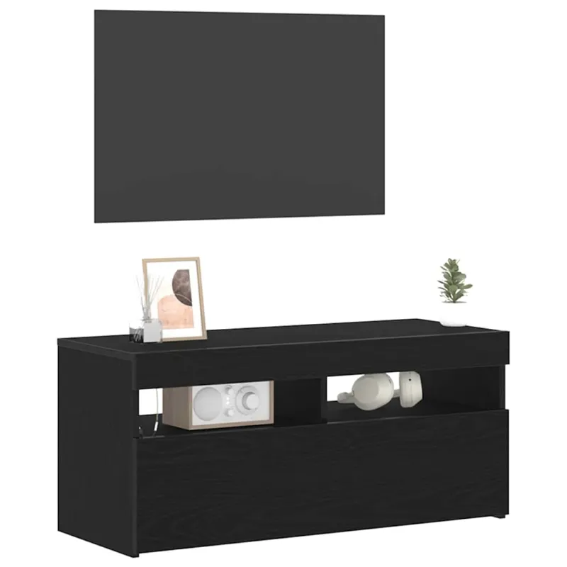 Televizoriaus spintelė su LED Juodas ąžuolas 90 x 35 x 40 cm