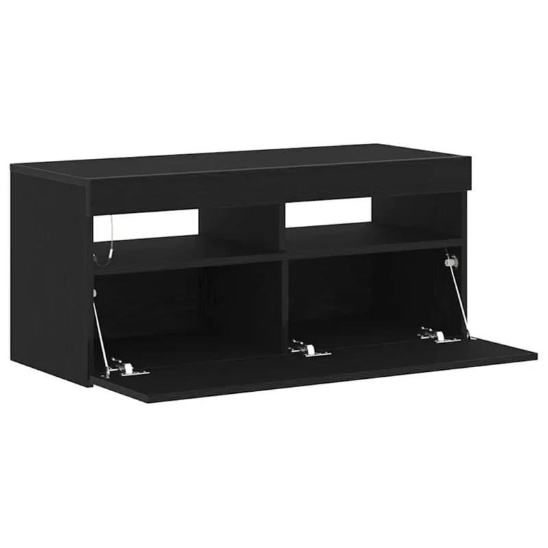 Televizoriaus spintelė su LED Juodas ąžuolas 90 x 35 x 40 cm