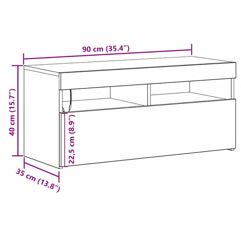 Televizoriaus spintelė su LED Juodas ąžuolas 90 x 35 x 40 cm